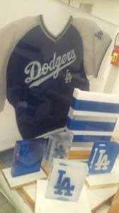 Dodgers memorabilia embedded in resin #1