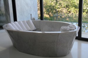 Opal silver resin bathtub in Hollywood Hills home