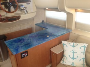 L-shaped resin bar top in boat